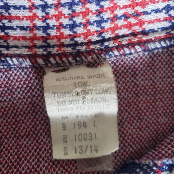 Vintage 70s Red White Blue Plaid Button Up Shirt Shacket  Size 13/14 Mod Punk - Picture 6 of 8